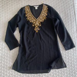 Lucky & Coco" Beaded black Coverup/ Tunic